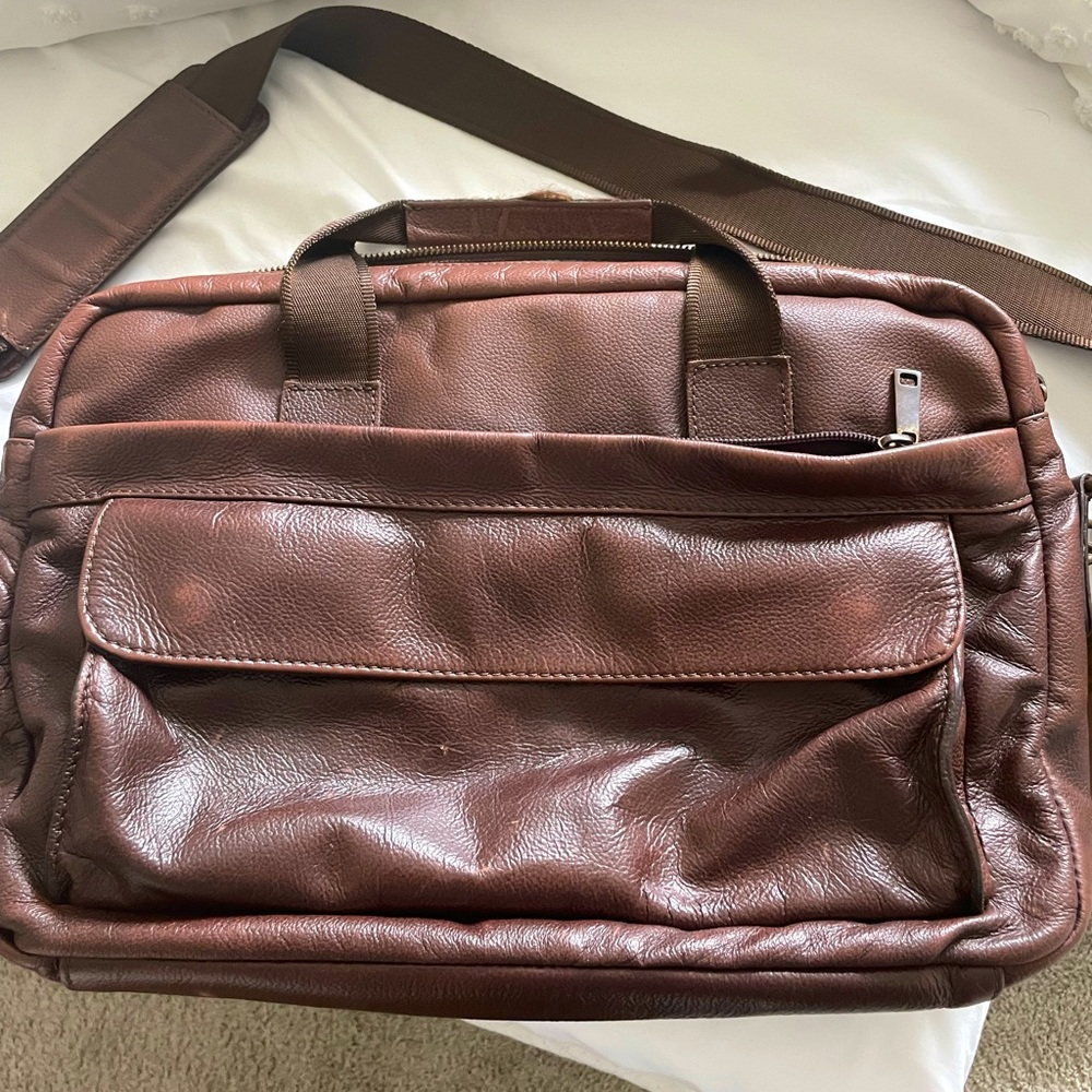 Real leather messenger bag briefcase